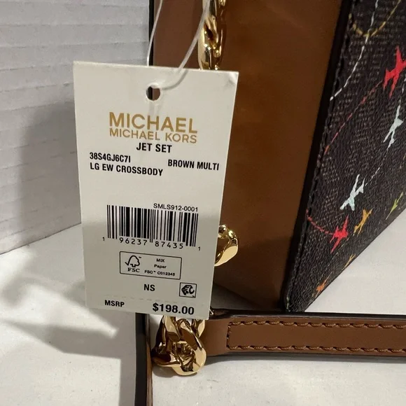 MICHAEL KORS JET SET BROWN MULTI EAST WEST AIRPLANES CROSSBODY BAG - Picture 2 of 9